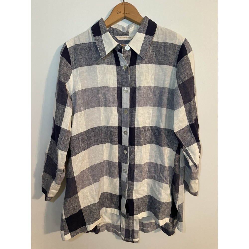 Soft Surroundings Carreaux Sz S Women’s Shirt ButtonUp BackZip Linen